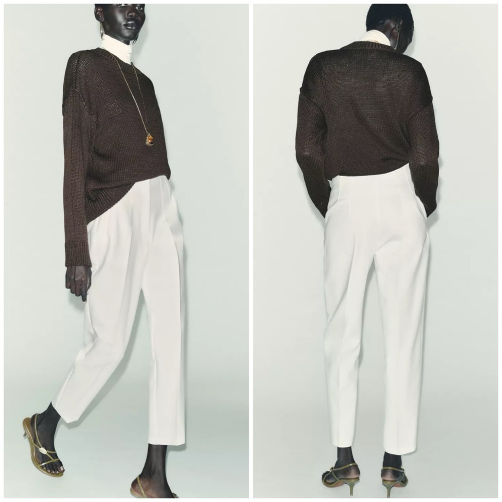 💋Zara White High-Waisted Women's Trousers size M - Picture 3 of 12